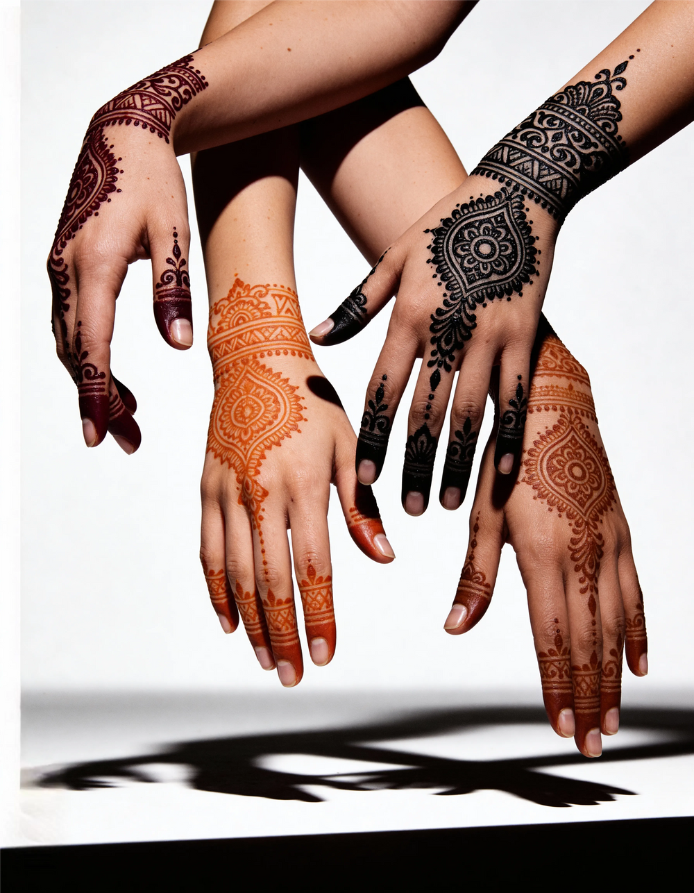 Sélection de trois teintes de henné pour tatouages au henné