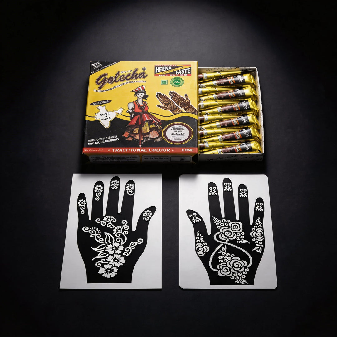Pochoirs de tatouage au henné noir motifs contrastés