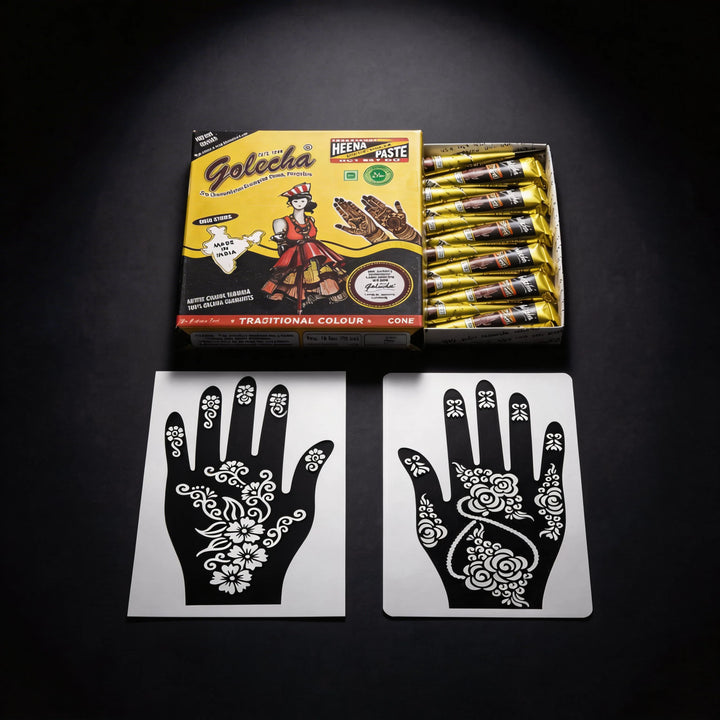 Pochoirs de tatouage au henné noir motifs contrastés