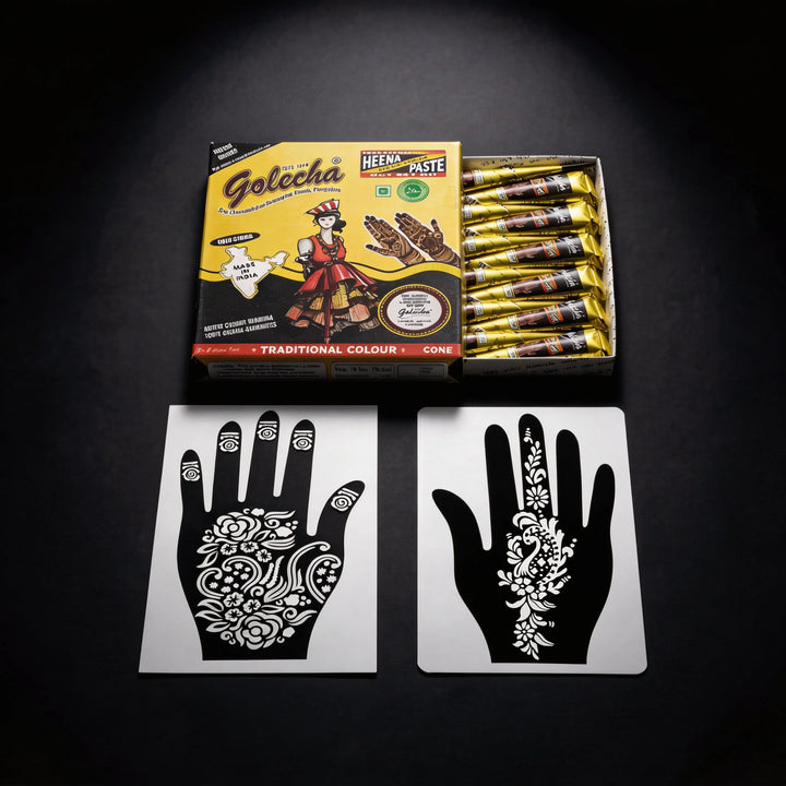 Kit découverte henné noir avec cônes et pochoirs pour tatouage éphémère